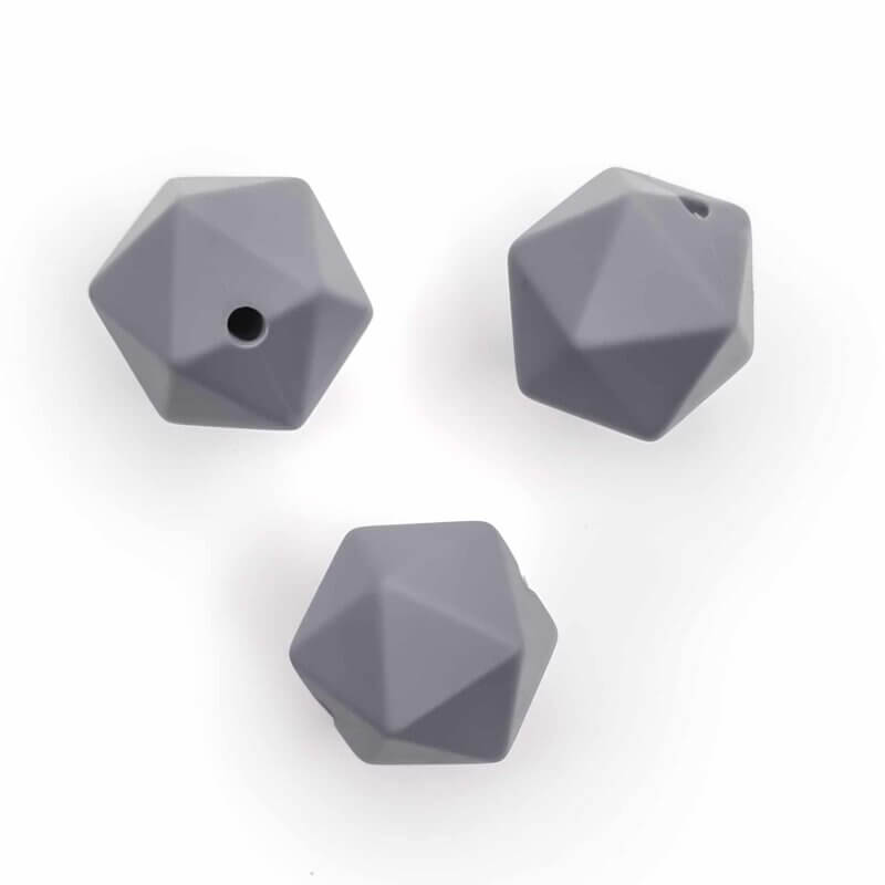 Silicone bead icosahedron dark gray twenty flat bpa free baby safe wholesale