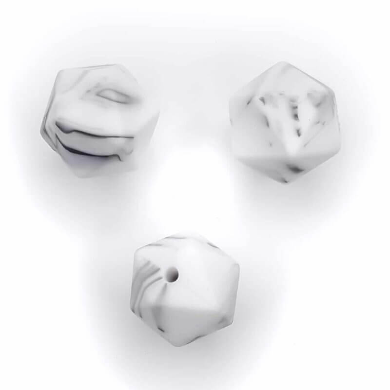 Silicone bead icosahedron marble black white twenty flat bpa free baby safe wholesale
