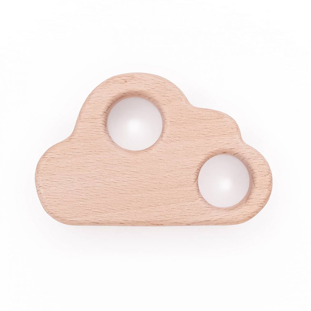 Houten bijtfiguur wolk met 2 gaten beukenhout baby veilig groothandel