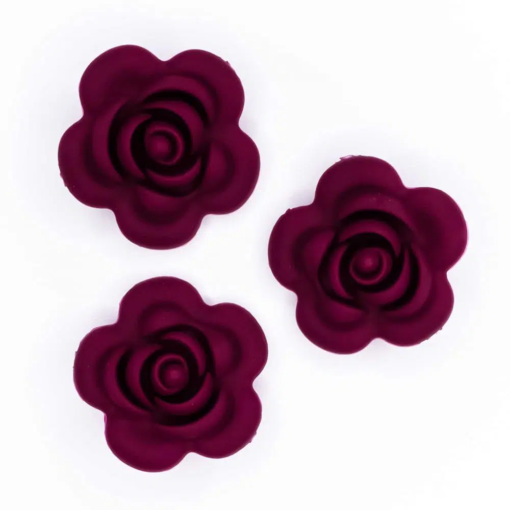 Siliconen roos 40 mm 4 cm bijtfiguur speenkoord bpa vrij baby veilig berry rood
