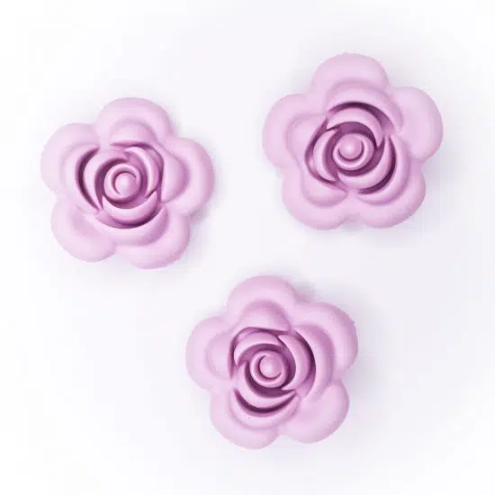 Siliconen roos 40 mm 4 cm bijtfiguur speenkoord bpa vrij baby veilig poeder lila