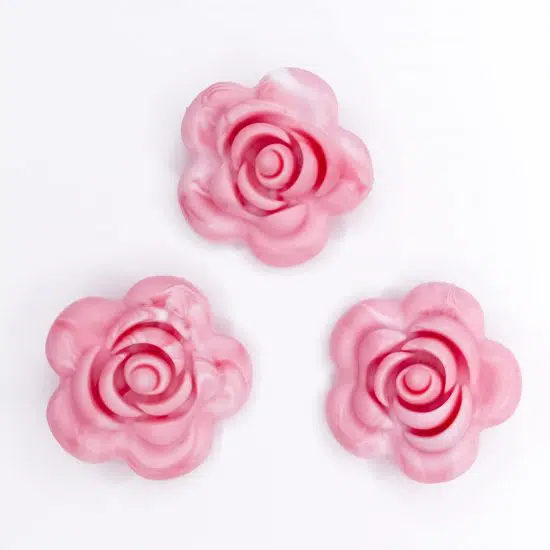 Siliconen roos 40 mm 4 cm bijtfiguur speenkoord bpa vrij baby veilig marmer diep roze