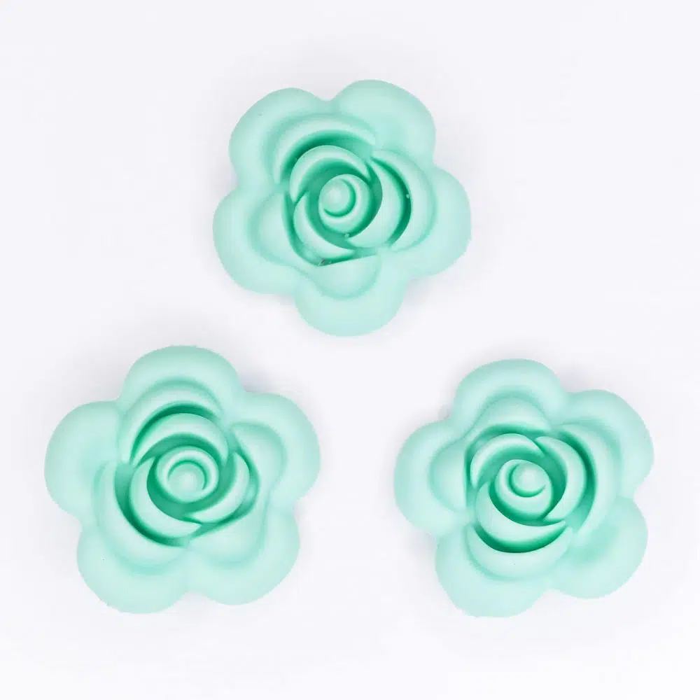 Siliconen roos 40 mm 4 cm bijtfiguur speenkoord bpa vrij baby veilig mint groen