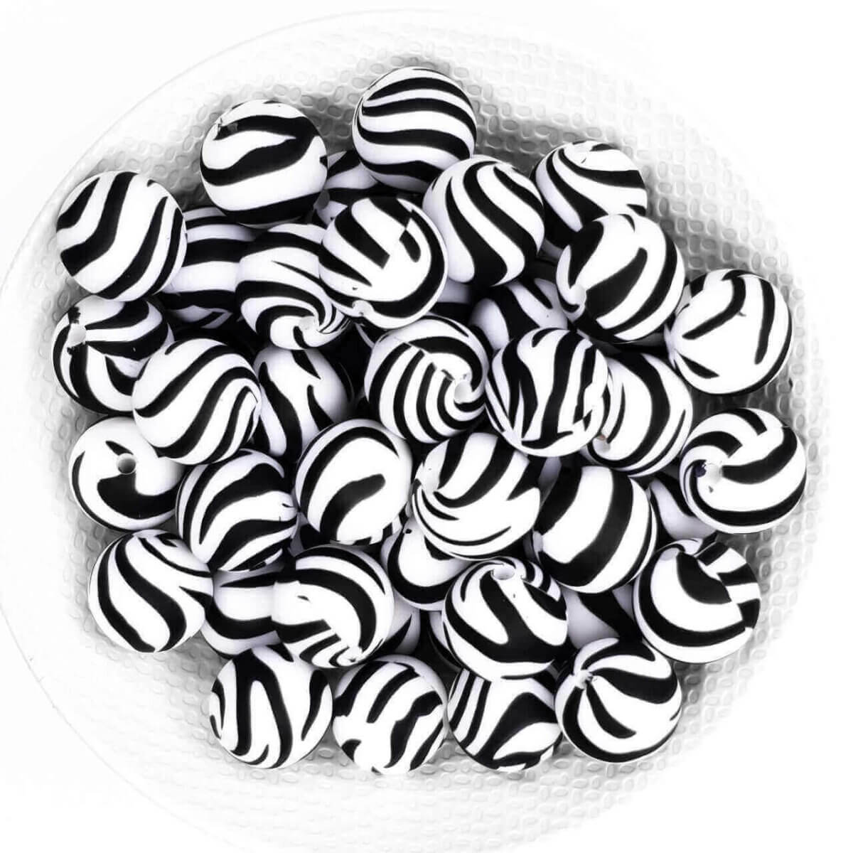 Zebra drucken Silikon Perlen Tierdruck 15 mm bpa frei Baby sicher Großhandel