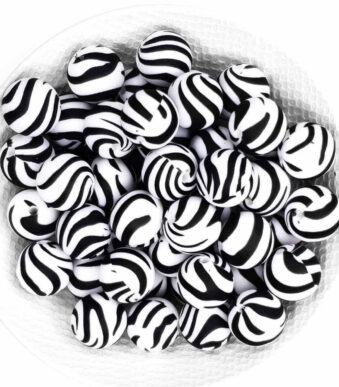 Zebra print siliconen kralen dierenprint 15 mm bpa vrij baby veilig groothandel