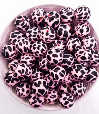 Siliconen kralen dierenprint koeienvlek dalmatier print perzik roze 15 mm