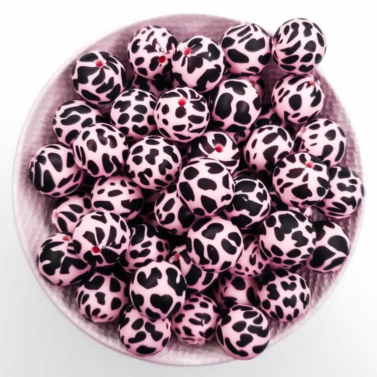 Siliconen kralen dierenprint koeienvlek dalmatier print perzik roze 15 mm