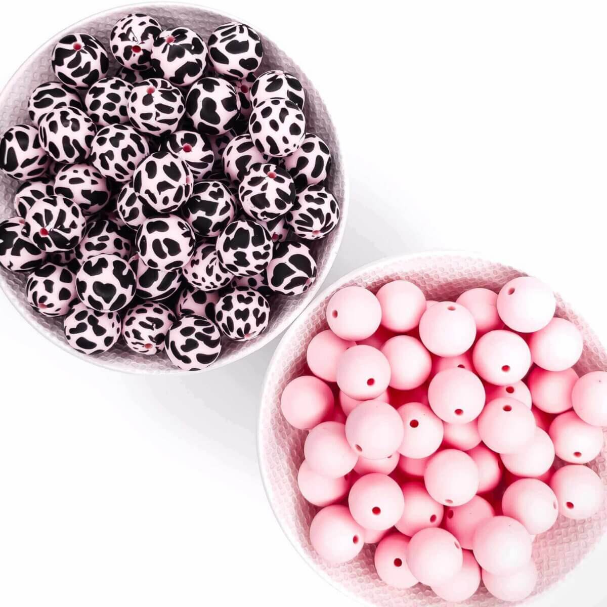 Siliconen kralen dierenprint koeienvlek dalmatier print perzik roze 15 mm bpa vrij groothandel