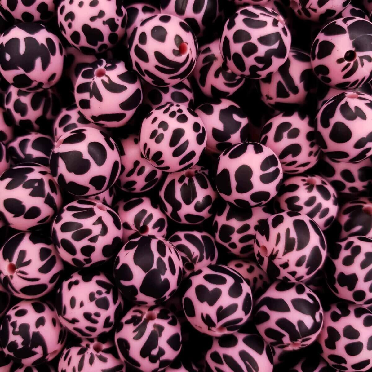 Perles en silicone vache dalmatien framboise rose 15 mm