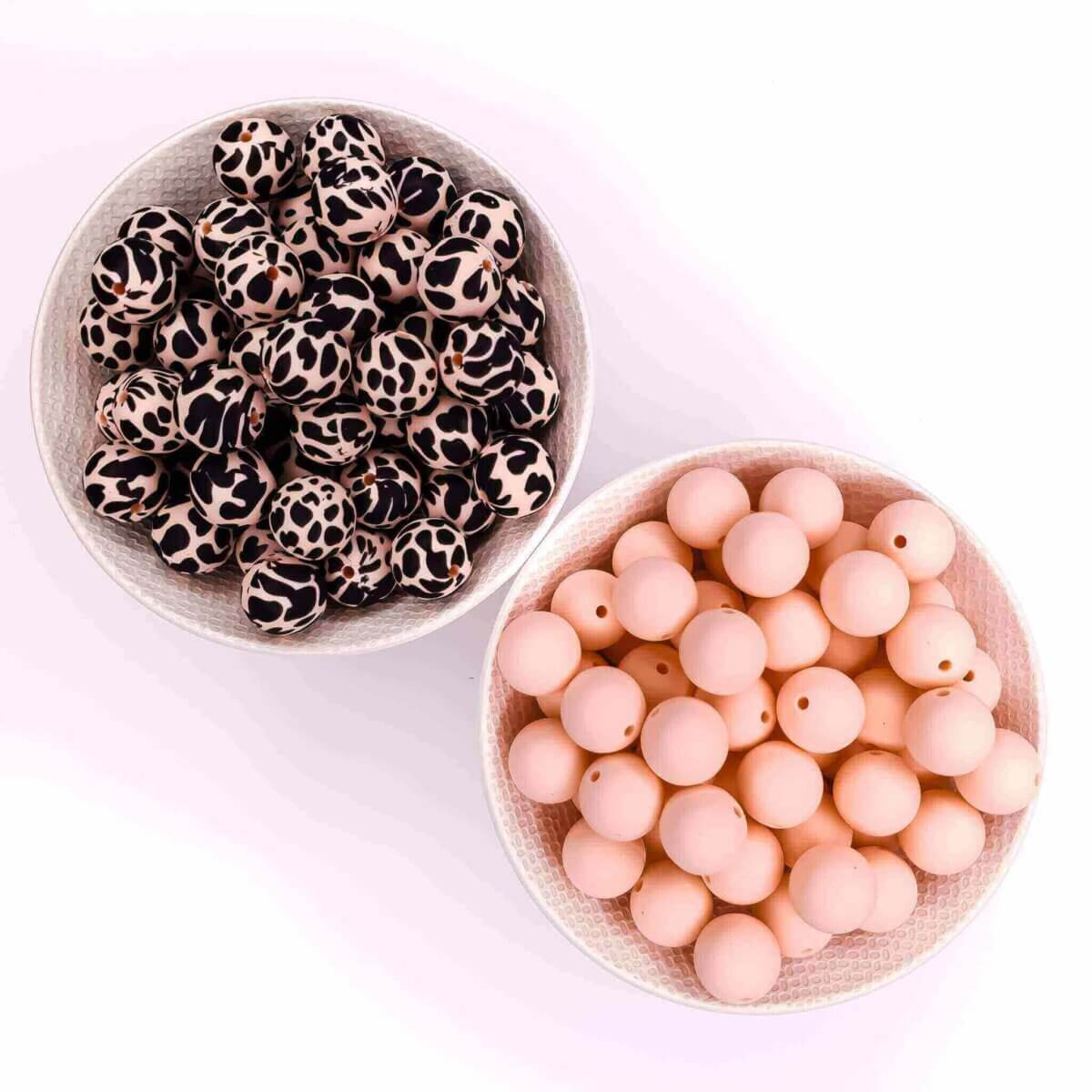 Siliconen kralen dierenprint koeienvlek dalmatier print licht perzik 15 mm bpa vrij groothandel