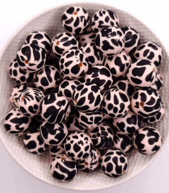 Siliconen kralen dierenprint koeienvlek dalmatier print licht perzik 15 mm