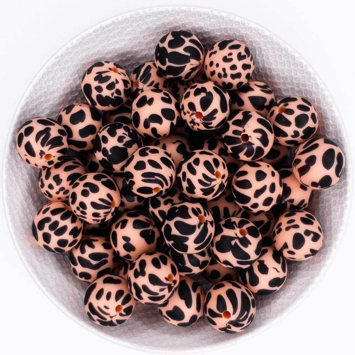 Siliconen kralen dierenprint koeienvlek dalmatier print cantaloupe 15 mm