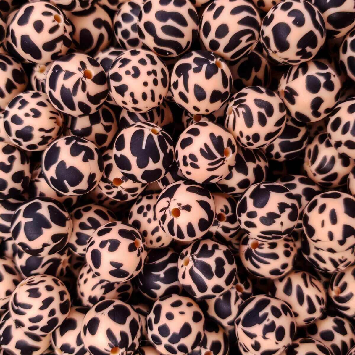 Perles en silicone peau de vache dalmatien cantaloup 15 mm