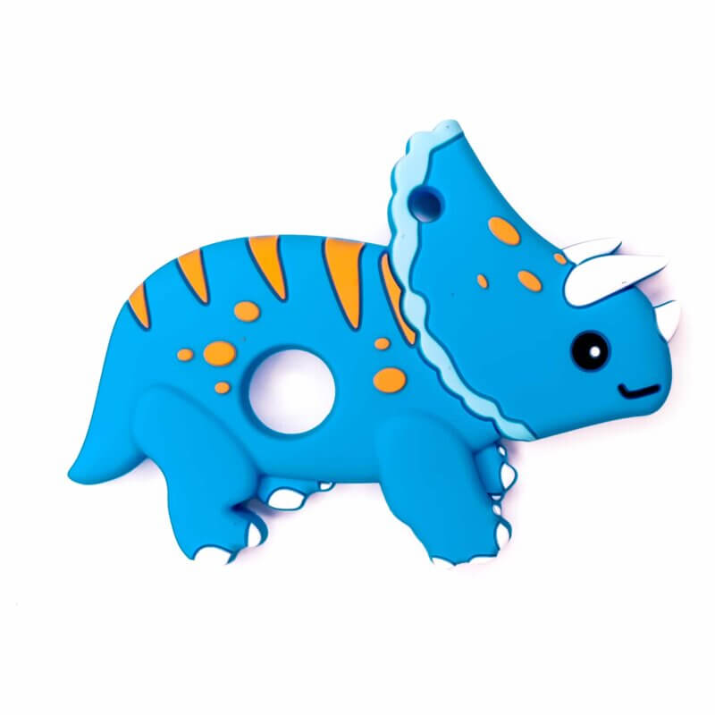 Silicone teething figure dinosaur triceratops blue bpa free baby safe wholesale