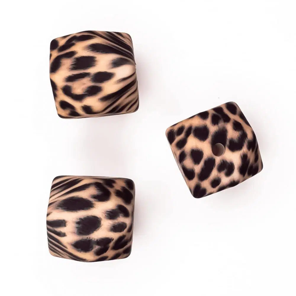 Siliconen kralen hexagon cheetah 14 mm groothandel