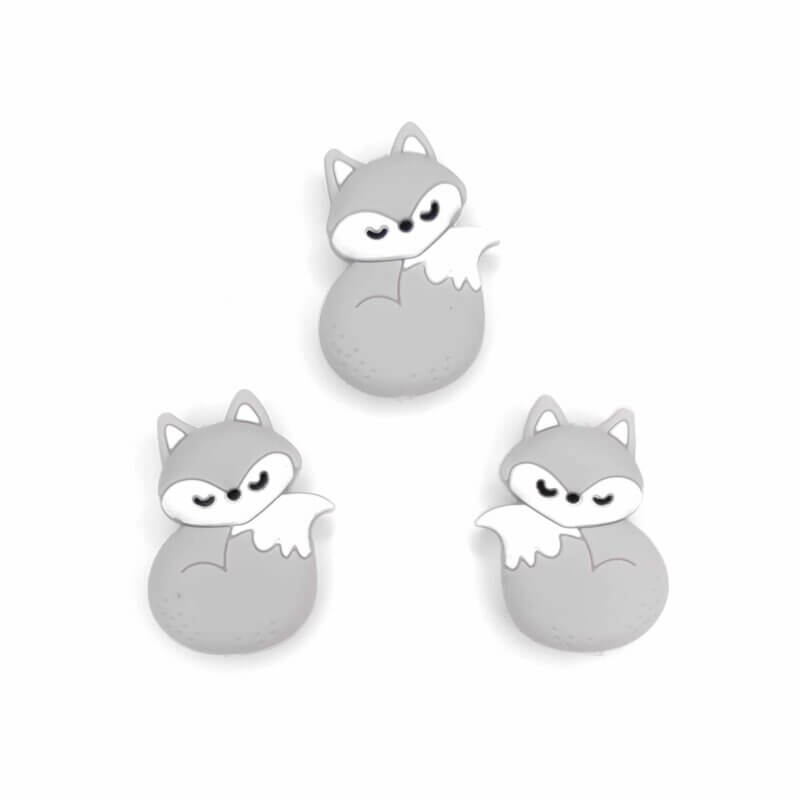 Silicone beads - Sleeping Fox - Matching bite figure Fox - Gray