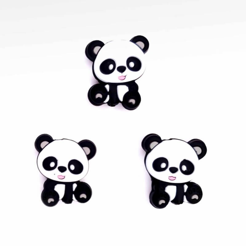 Silikonperlen - Panda Bär - Passende Beißfigur Panda Bär - Schwarz und Weiß