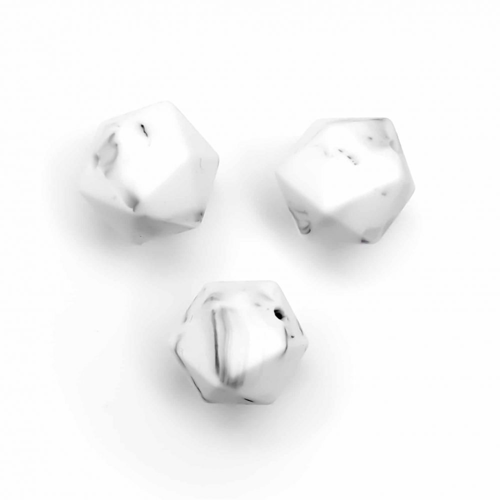 Siliconen kralen - Icosaëder / 20-hoek - 17 mm - Marmer Zwart Wit