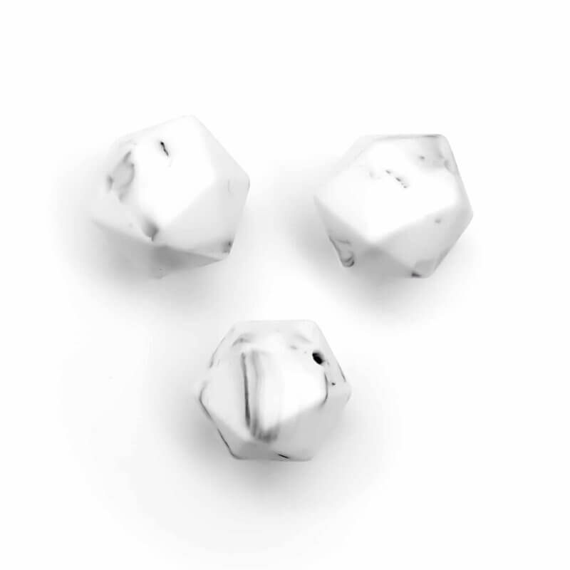 Silicone beads - Icosahedron / 20-angle - 17 mm - Marble Black White