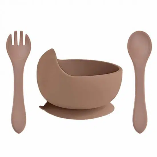 Siliconen kom bestek kinderservies milk chocolate bpa vrij