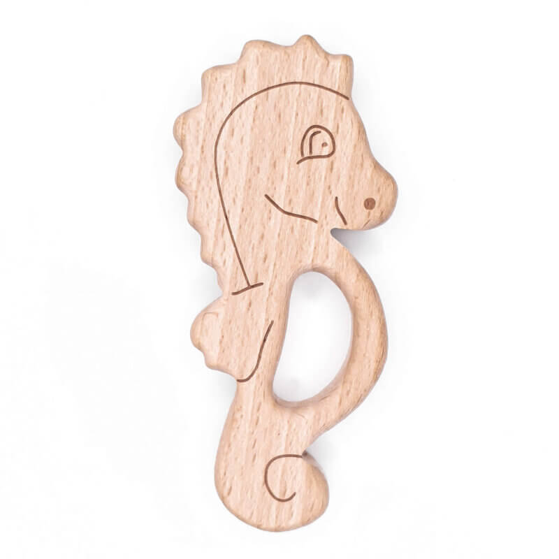 Wooden teething figure beech wood seahorse baby safe CE EN-71