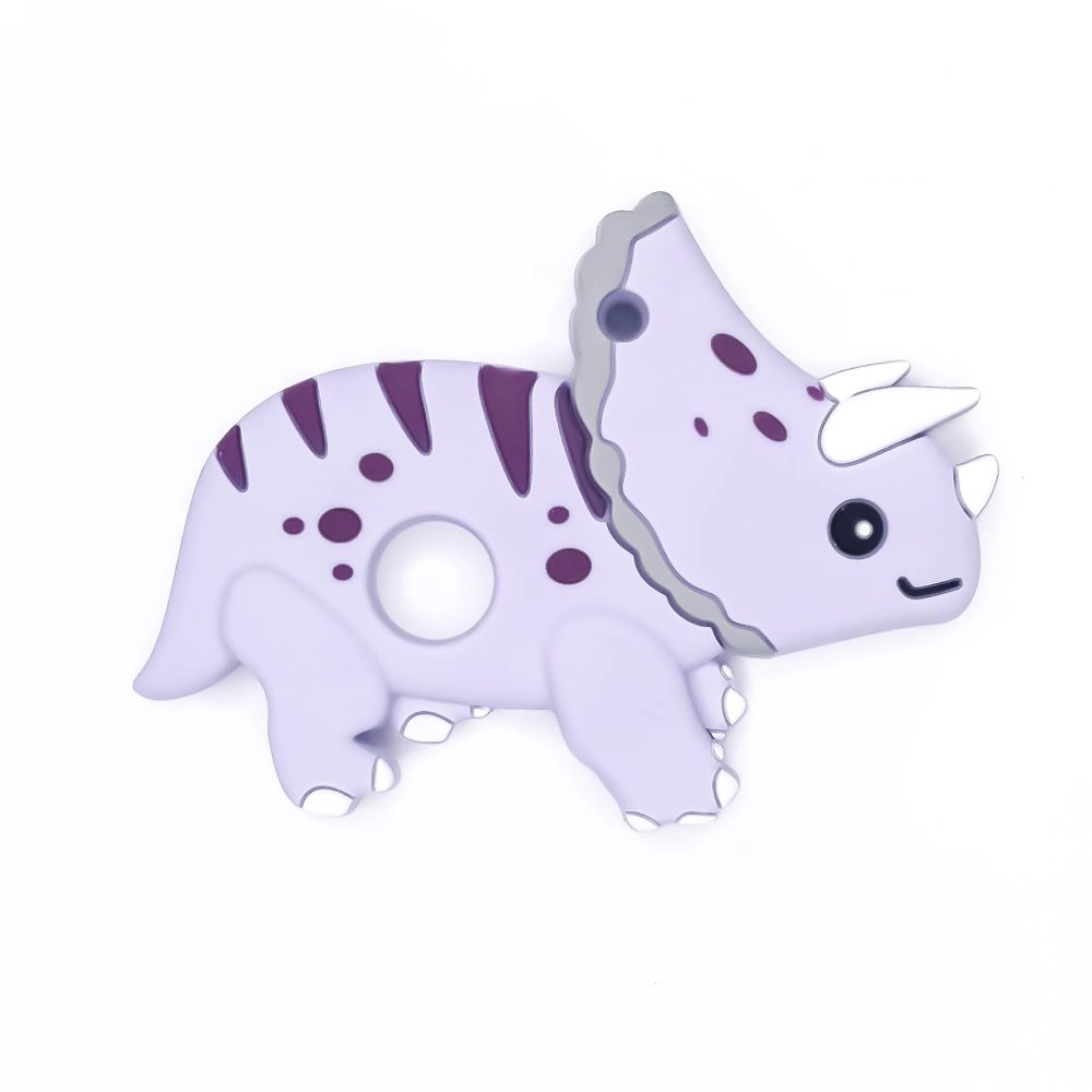 Siliconen bijtfiguur bpa vrij baby veilig groothandel dinosaurus triceratops paars
