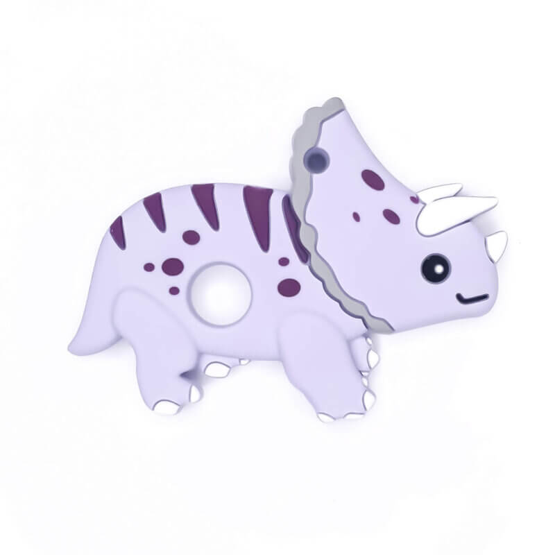 Silicone teething figure bpa free baby safe wholesale dinosaur triceratops purple