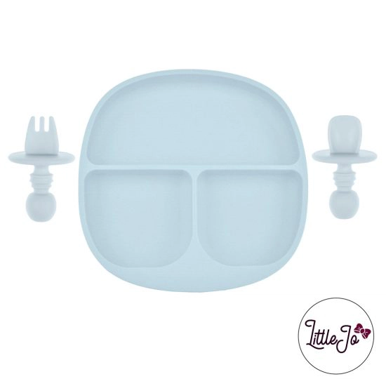 Kinderservies Baby BPA LittleJo vrij Bord en Bestek Ijs Grijs