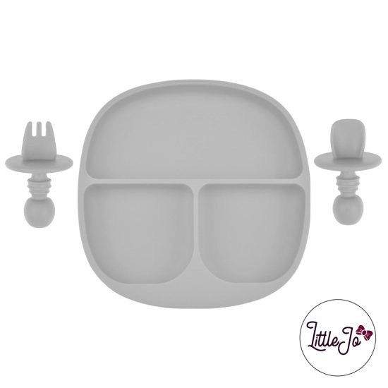 Kinderservies Baby BPA LittleJo vrij Bord en Bestek Licht Grijs