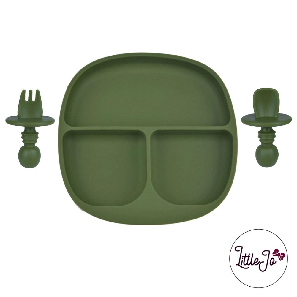 Kinderservies Baby BPA LittleJo vrij Bord en Bestek Mos Groen