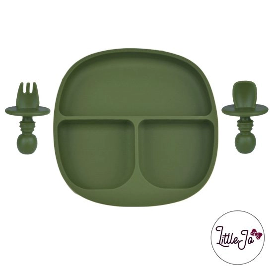 Kinderservies Baby BPA LittleJo vrij Bord en Bestek Mos Groen