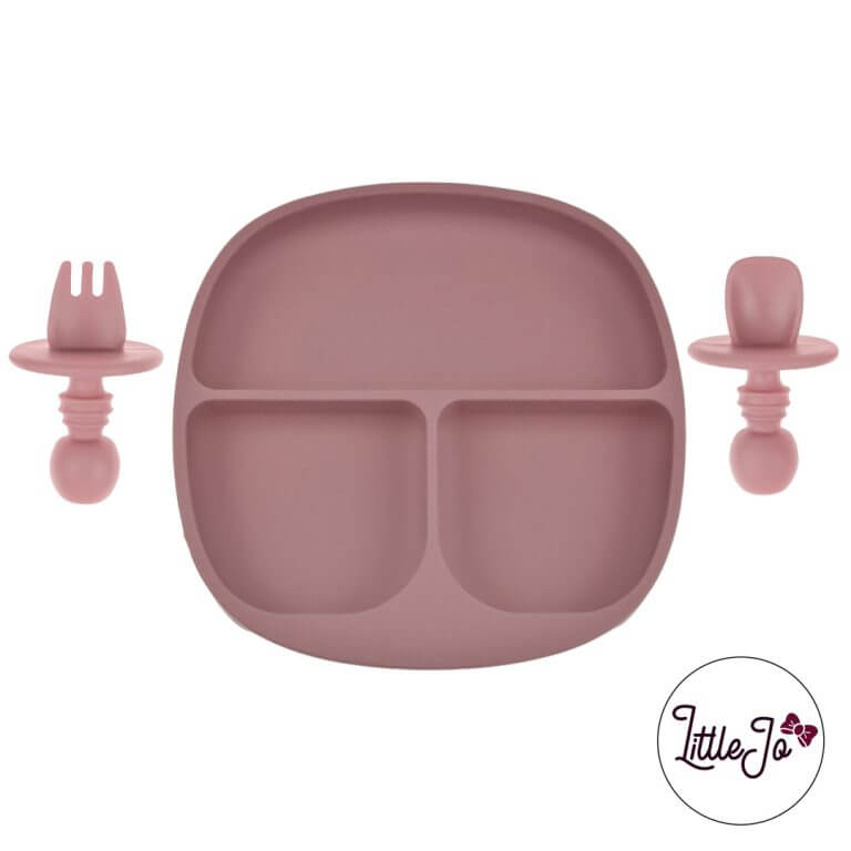 Vaisselle pour enfants Bébé Assiette et couverts sans BPA LittleJo Bois de rose