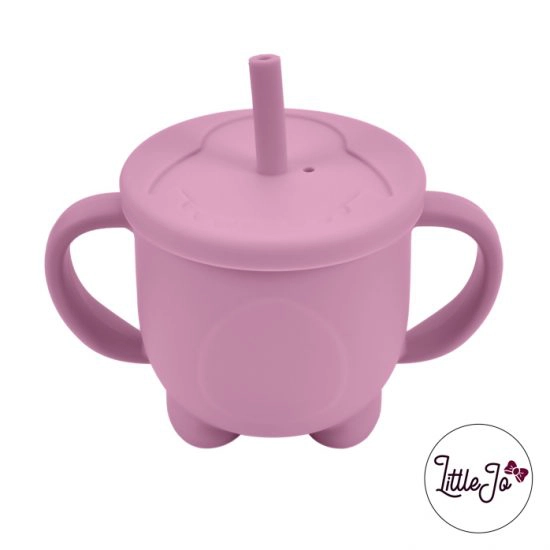 Siliconen drinkbeker rietje EN 14372 LittleJo groothandel bpa vrij baby veilig EN-71 framboos roze