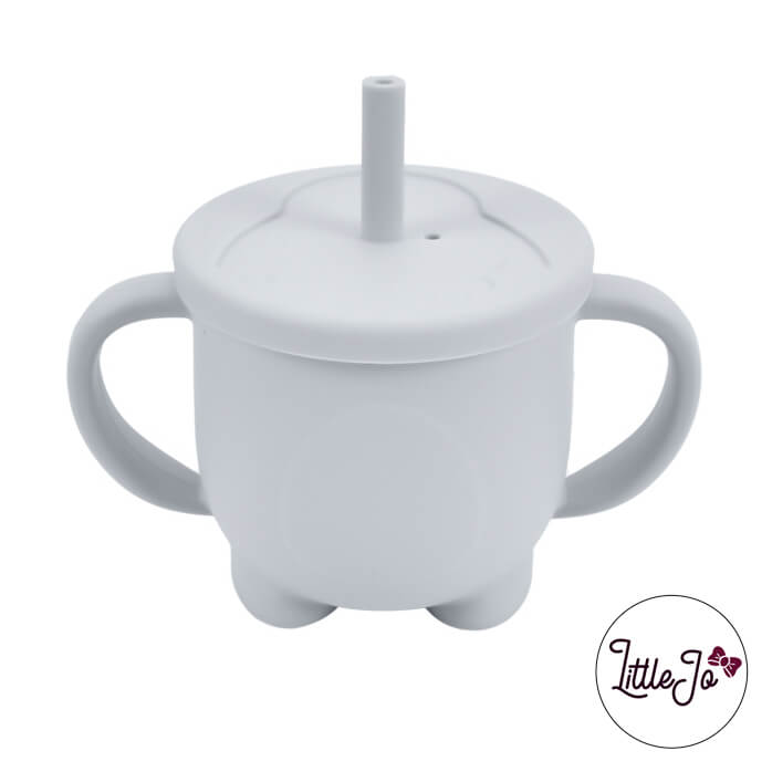 Silicone spout cup drinking straw EN 14372 LittleJo wholesale bpa free baby safe EN-71 light gray