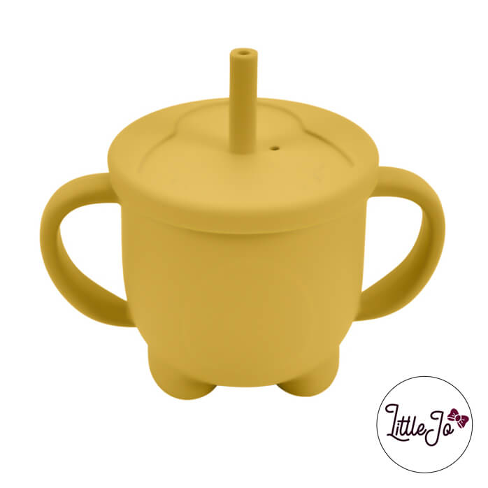 Silikon Ausgießer Tasse Trinkhalm EN 14372 LittleJo Großhandel bpa frei Baby sicher EN-71 ockergelb