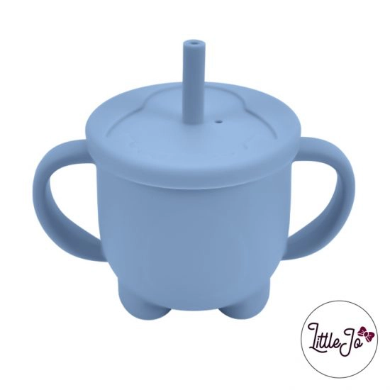 Siliconen tuitbeker drinkbeker rietje EN 14372 LittleJo groothandel bpa vrij baby veilig EN-71 poeder blauw