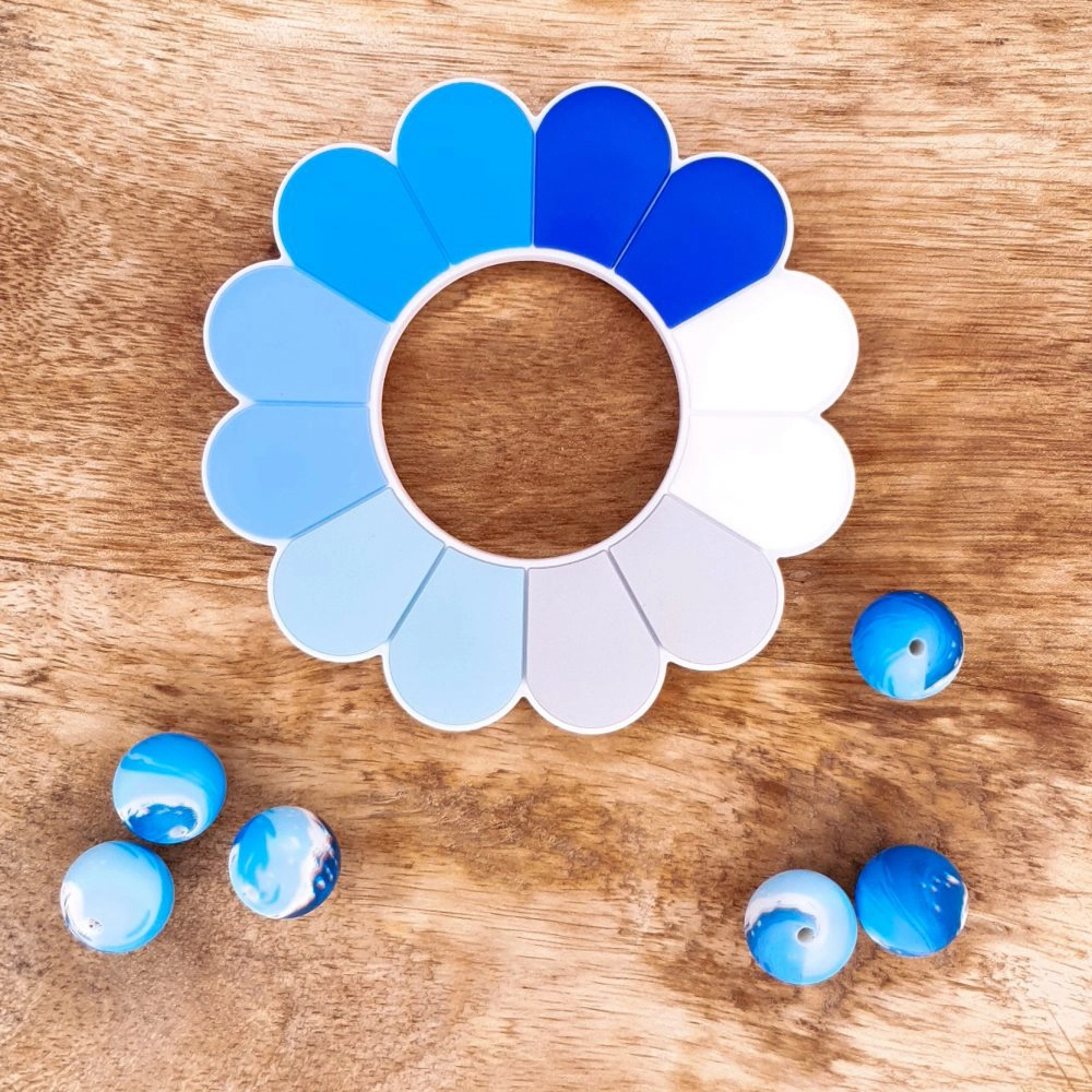 Siliconen bijtfiguur bijtspeeltje groothandel baby-accessoires LittleJo bloem Koningsblauw ocean waves print