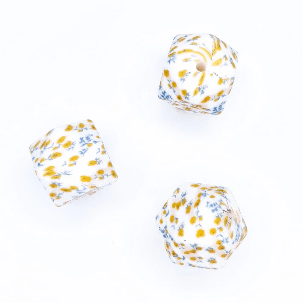 Siliconen kralen bpa vrij groothandel bloemenprint flower power hexagon