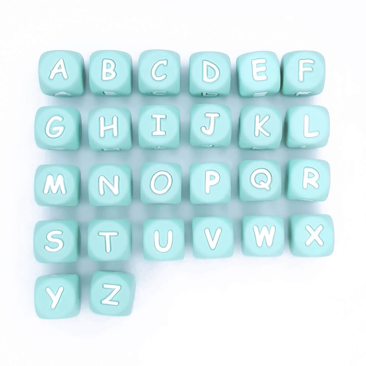 Perles de lettres en silicone vert menthe 12 mm