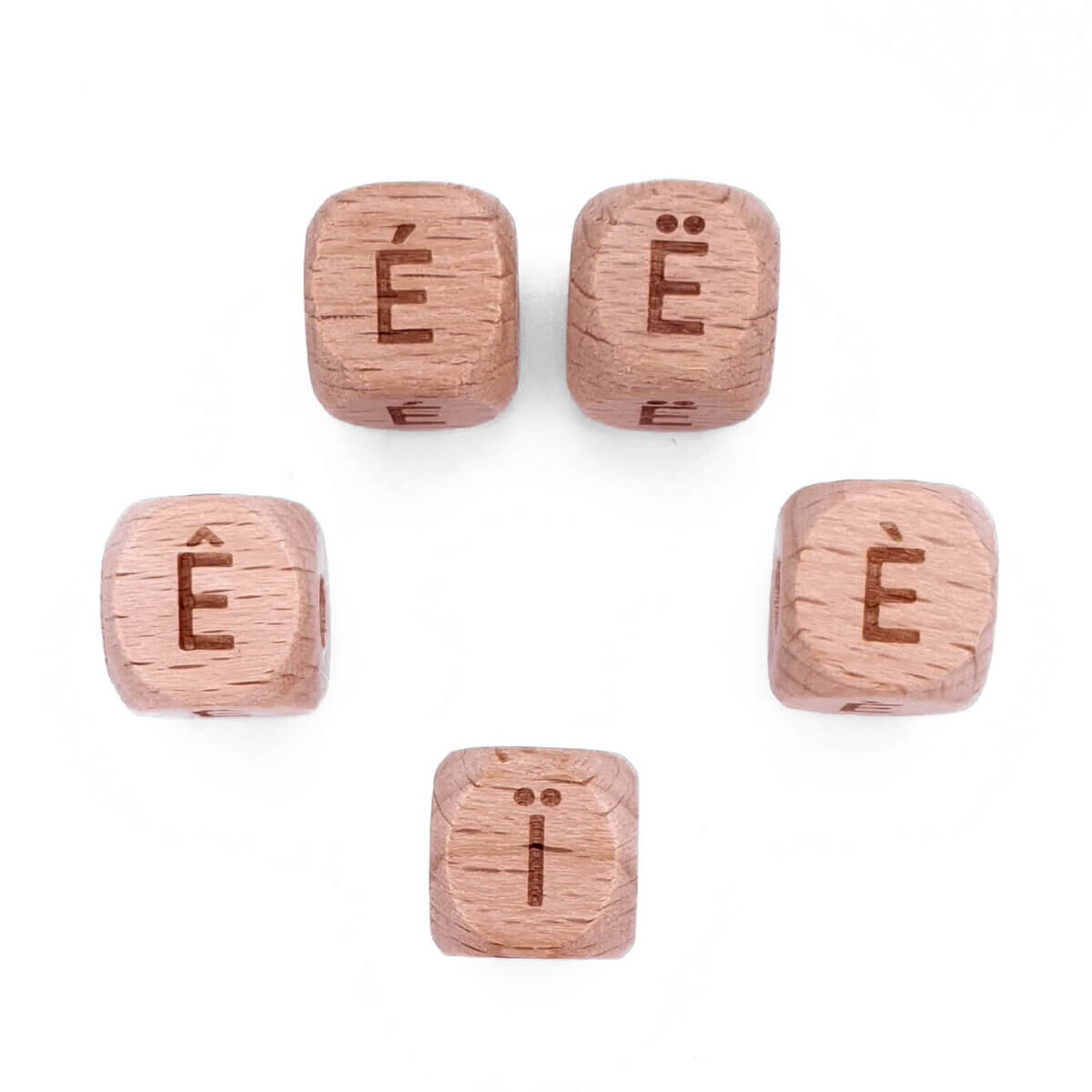 Wooden letter beads Ë É È Ê Ï pacifier cord letter characters