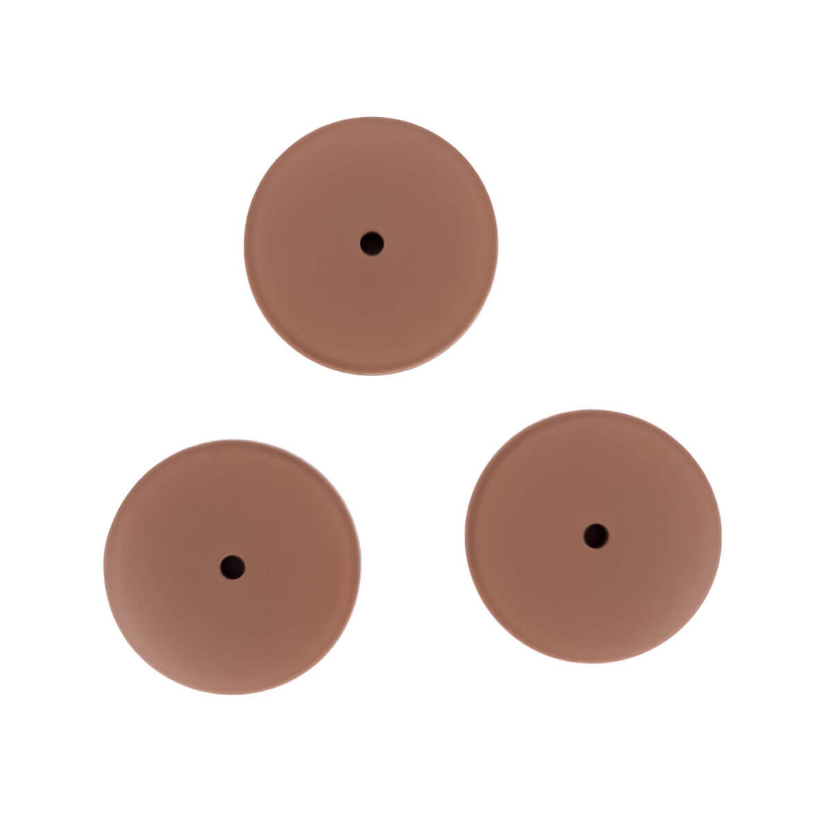Kleurcode: Milk Chocolate Materiaal: 100% BPA vrij siliconen materiaal, volledig chemisch veilig getest volgens EN-71. Type: Circlet, plat en ovaal, 25 mm doorsnede Jootjes Haakcadeautjes