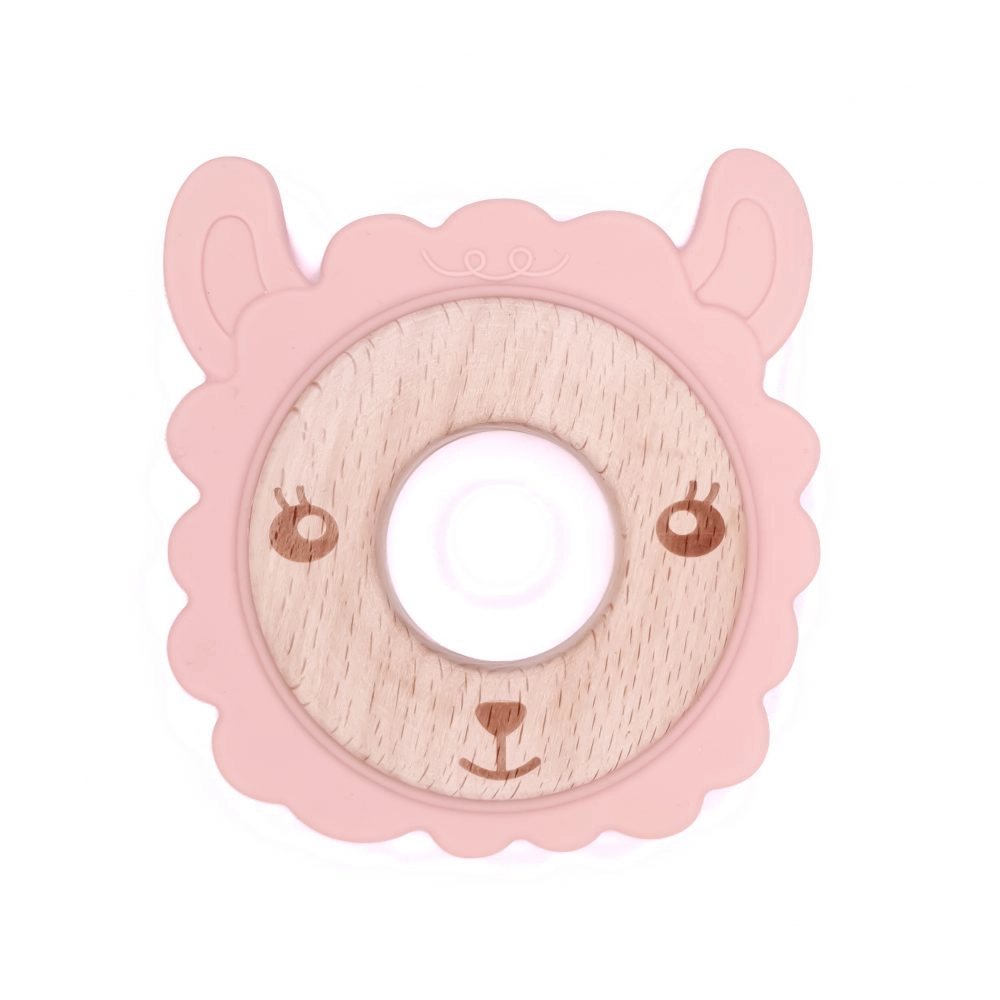Siliconen bijtfiguur met hout schaap siliconen poeder nude bpa vrij