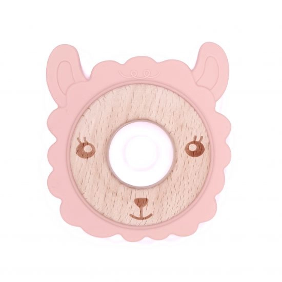 Siliconen bijtfiguur met hout schaap siliconen poeder nude bpa vrij
