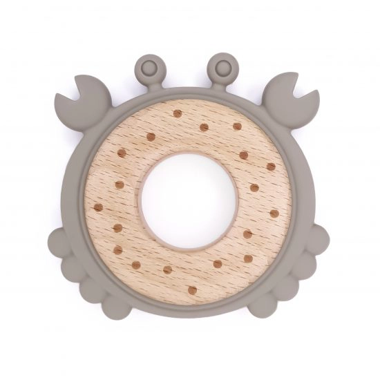Siliconen bijtfiguur met hout krab siliconen green tea bpa vrij
