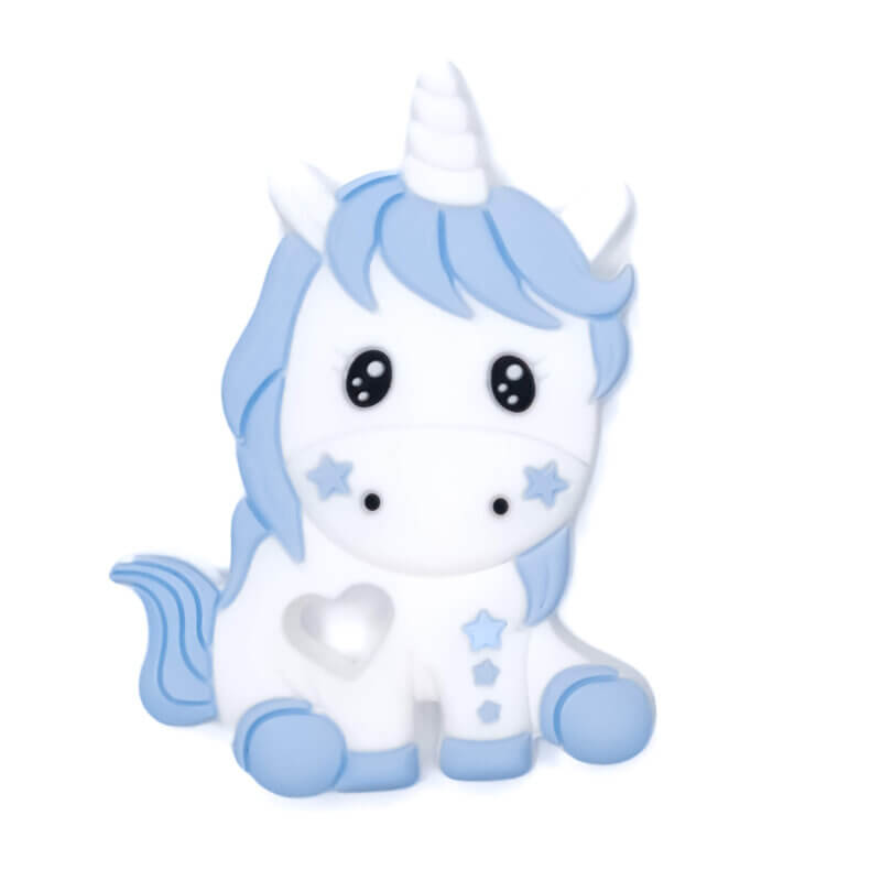 Figurine de dentition en silicone licorne bleu poudre clair grossiste sans bpa