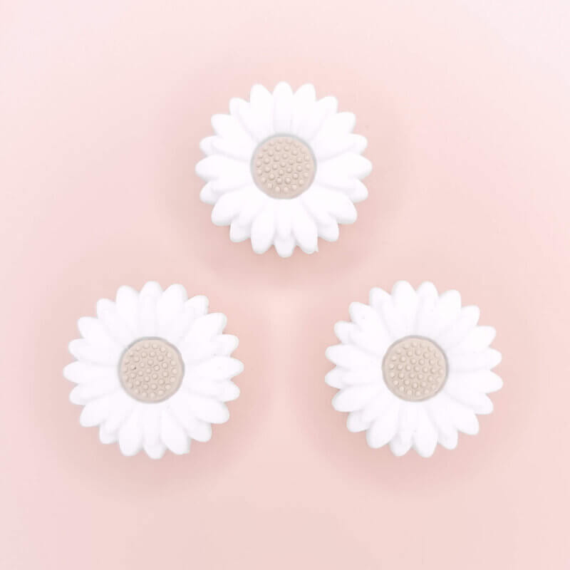 Silicone Bead Flower White Daisy 30 mm Wholesale Pacifier Cord