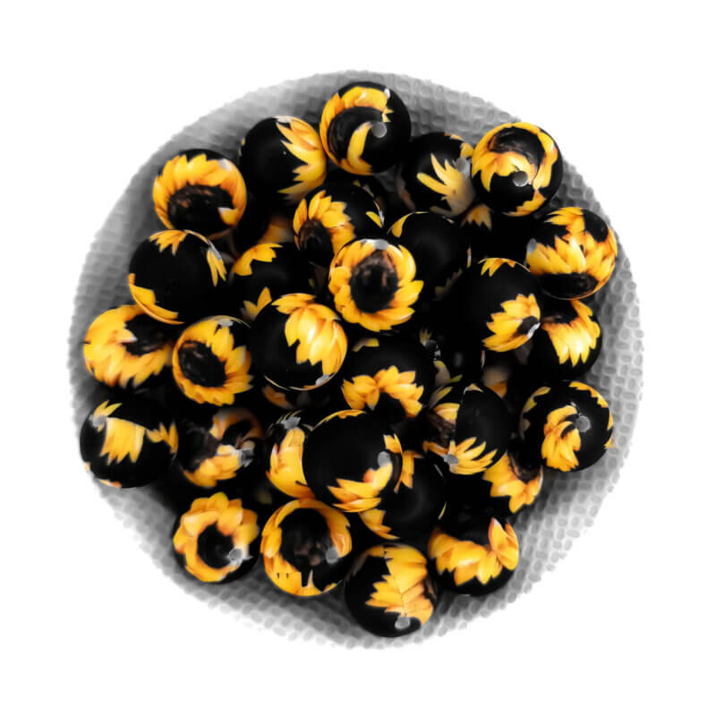 Silikonperlen Sonnenblume schwarz schwarz Großhandel Schnuller Schnur Beißring