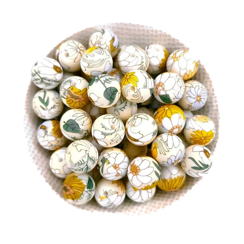 Silikon Perlen drucken Artsy Daisy Großhandel Schnuller Schnur Beißring bpa frei