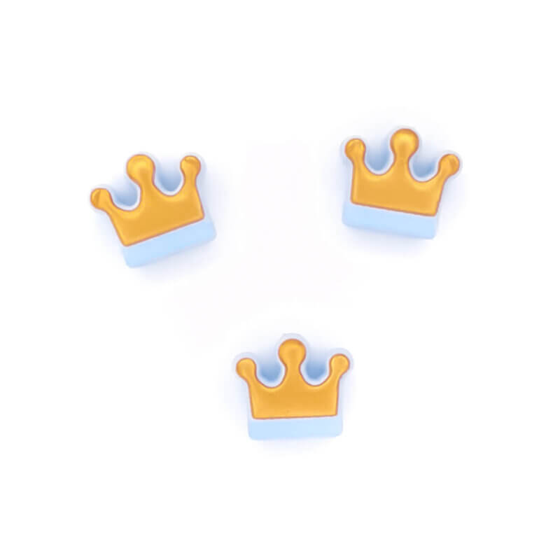 Silicone Bead - Crown - Light Powder Blue with Gold