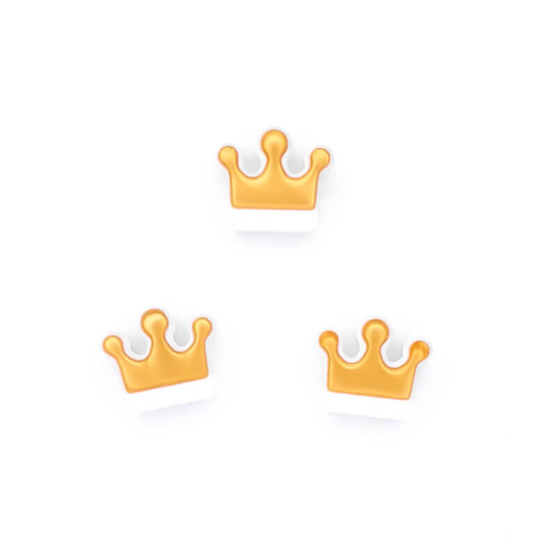 Silicone Bead - Crown - White with Gold